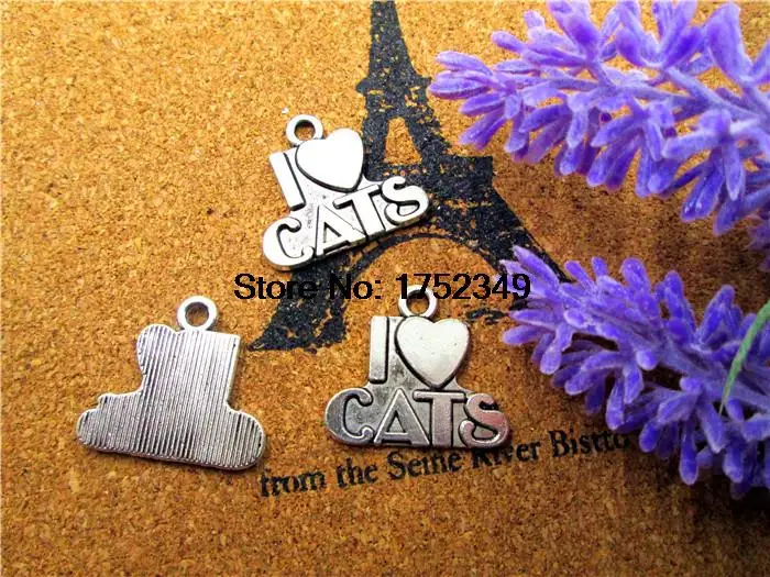 

10pcs of Antique Tibetan silver I Love Cats charms pendants 23x21mm