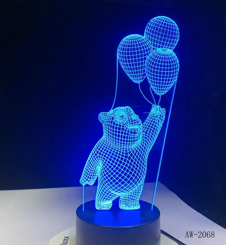 Bear 4 Акриловый светодиодный светильник с милым сердечком и медведем, 3D ночник для детей, спальный светильник, 7 цветов с сенсорным управлением и пультом дистанционного управления - Испускаемый цвет: Bear 4
