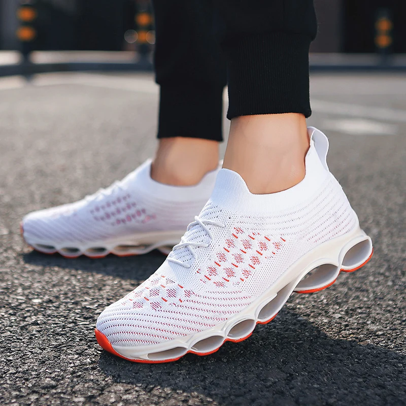 Lace Up White B weideng лезвие hombre мужчин кроссовки волна квартир летать сетка пророчество случайные дыхания баскетбол спортивной обуви охлаждения шок поглощения моды кемпинг плюс 44 размера - Цвет: Lace Up White B
