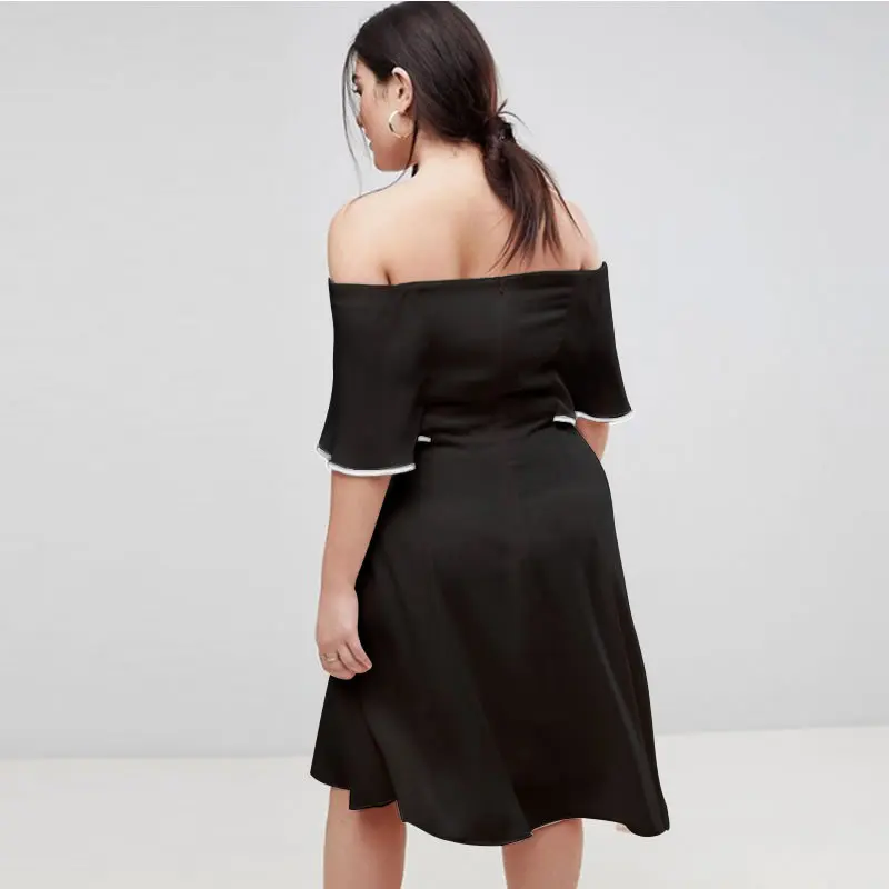 Большие размеры повседневные однотонные летние платья с оборками открытыми