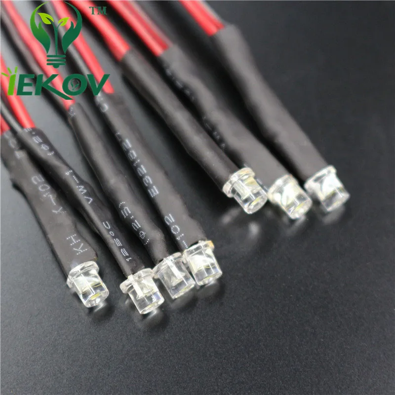 1000 шт. LED 3 мм диод 12 В Предварительно проводной резистор DC плоский Топ широкий