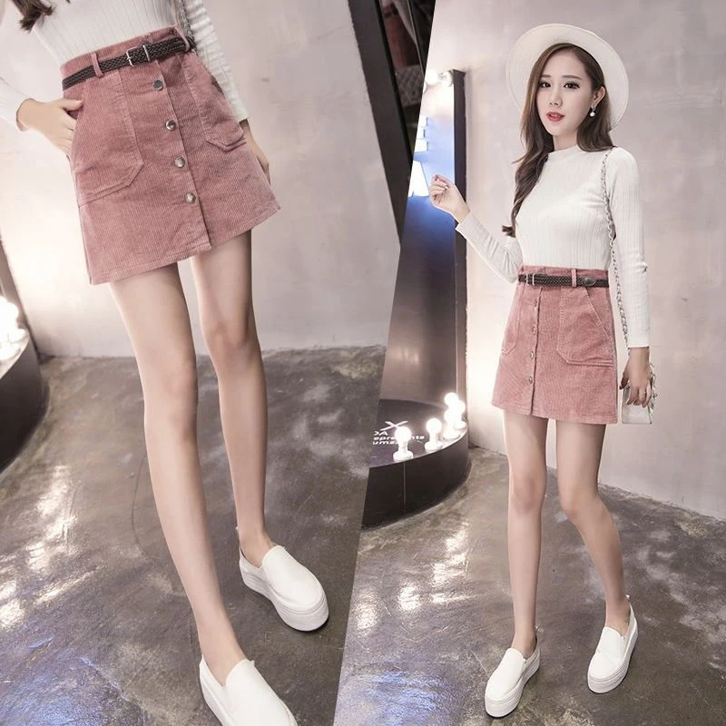 UPPIN вельветовые повседневные тонкие женские юбки-карандаш с пуговицами и