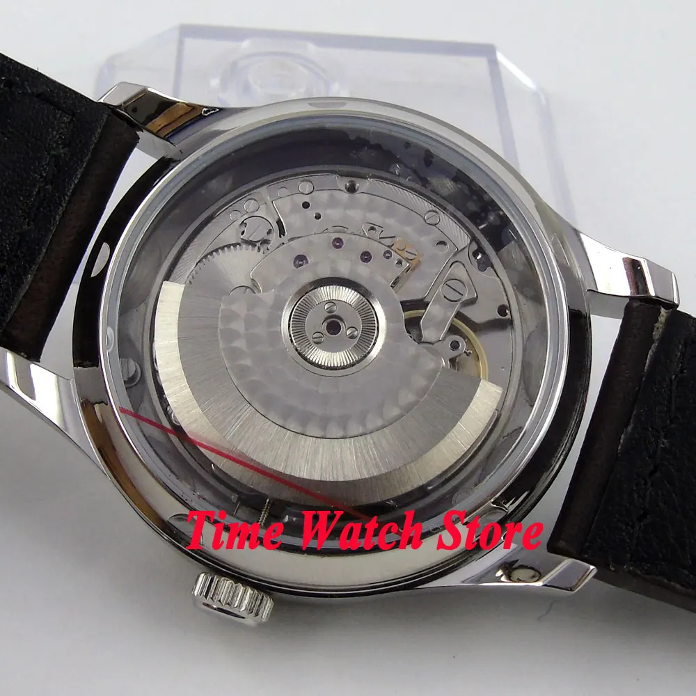 Мужские часы Parnis с черным циферблатом и ремешком из коровьей кожи 43 мм 207|watch men|watch