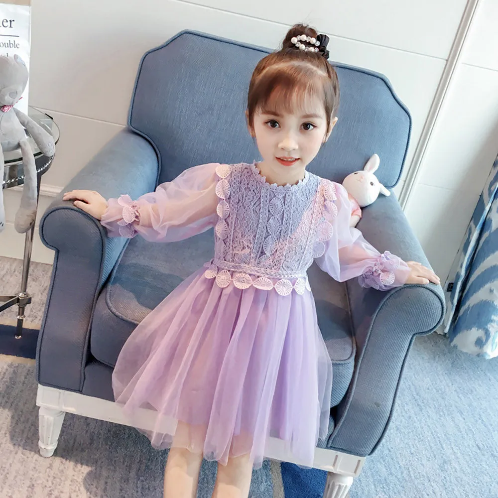Kids Baby Girls Lace Long Lantern Sleeve Children Dress Party Princess Clothes a great idea for baby show gifts clothes | Детская одежда