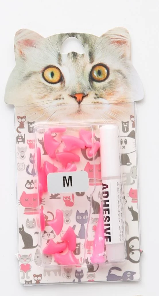 pink 20 шт./лот, модные блистерные Мягкие силиконовые колпачки для ногтей в виде кошачьей лапы, защита для ногтей с клеевым клеем и аппликатором - Цвет: pink