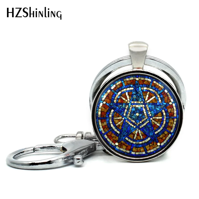 Новое поступление Звезда Давида брелок с мандалой стекло фото Jewelry Винтаж Judaica благословение книги по искусству брелок еврейский Круглый Брелоки
