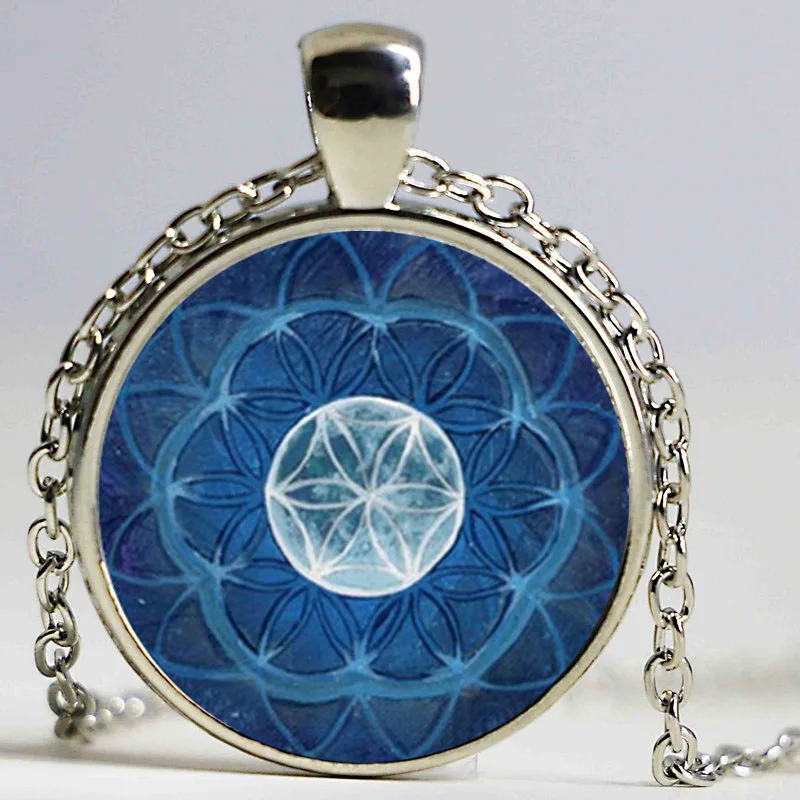Кулон цветок жизни ожерелье 2016 Новая Мода круглый стеклянный кулон s бусины из