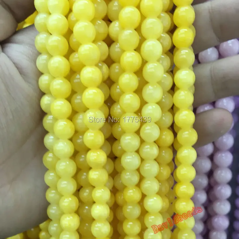 Бесплатная доставка круглых гладких желтых бусин из нефрита для изготовления браслета DIY нить 15 дюймов.