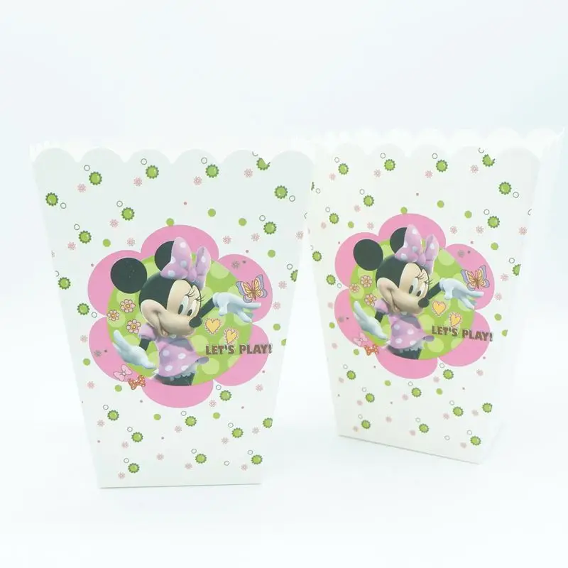 Minnie 6 шт Единорог вечерние коробки для попкорна DIY День рождения украшения Единорог тема вечерние пакеты для попкорна Беби Шауэр детский сувениры - Цвет: Minnie