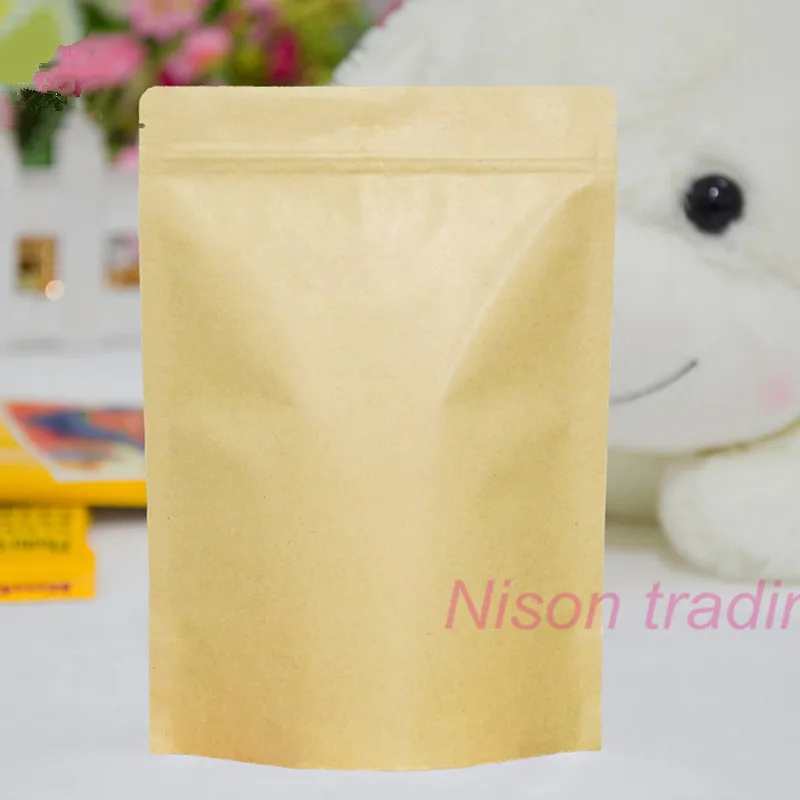

14x20cm,100pcs Stand up kraft paper aluminium foil zip lock bags, Reusable paper foil pouch zipper sealed Food package tea sack