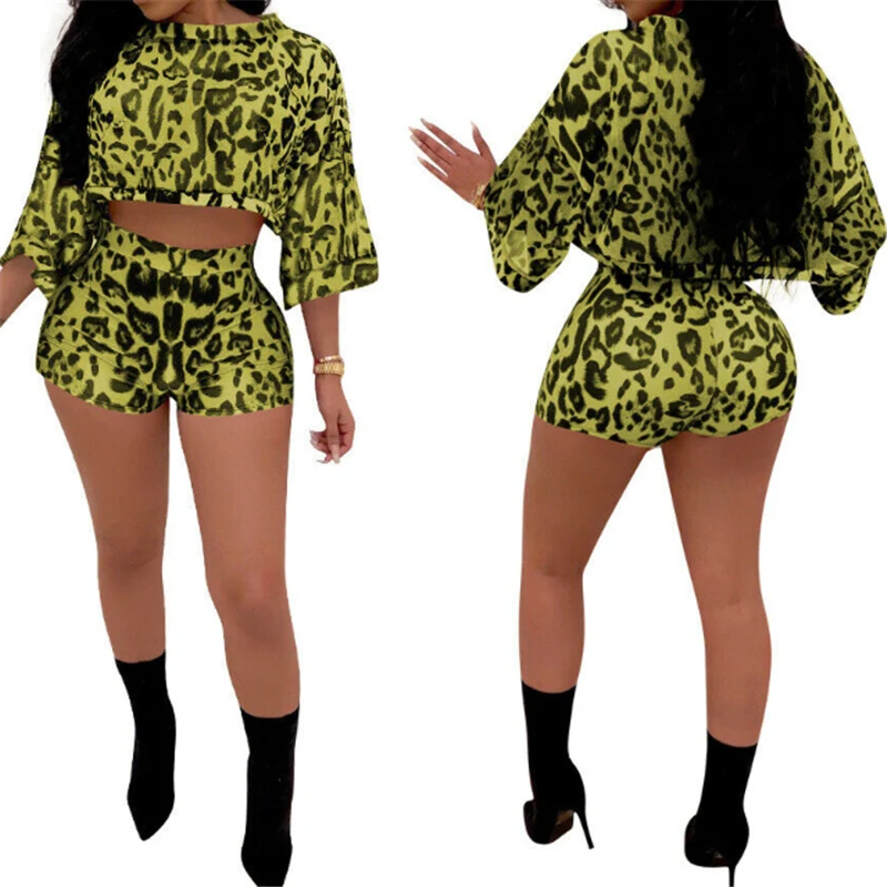 Комплект из 2 предметов: Топ и штаны с леопардовым принтом Женский облегающий