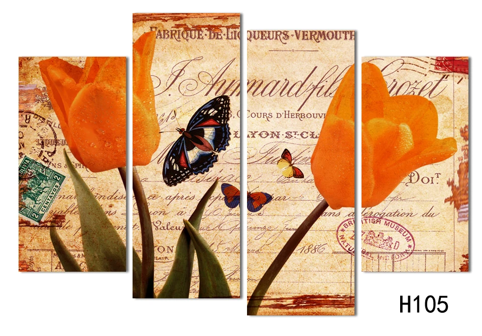 

Oil Painting Wall Art Canvas Painting Tulips and The butterfly Picture Living Room Home Decoration Print On Canvas(No Frame)
