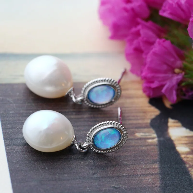 Серьги из серебра 925 пробы с натуральным опалом модные серебряные серьги