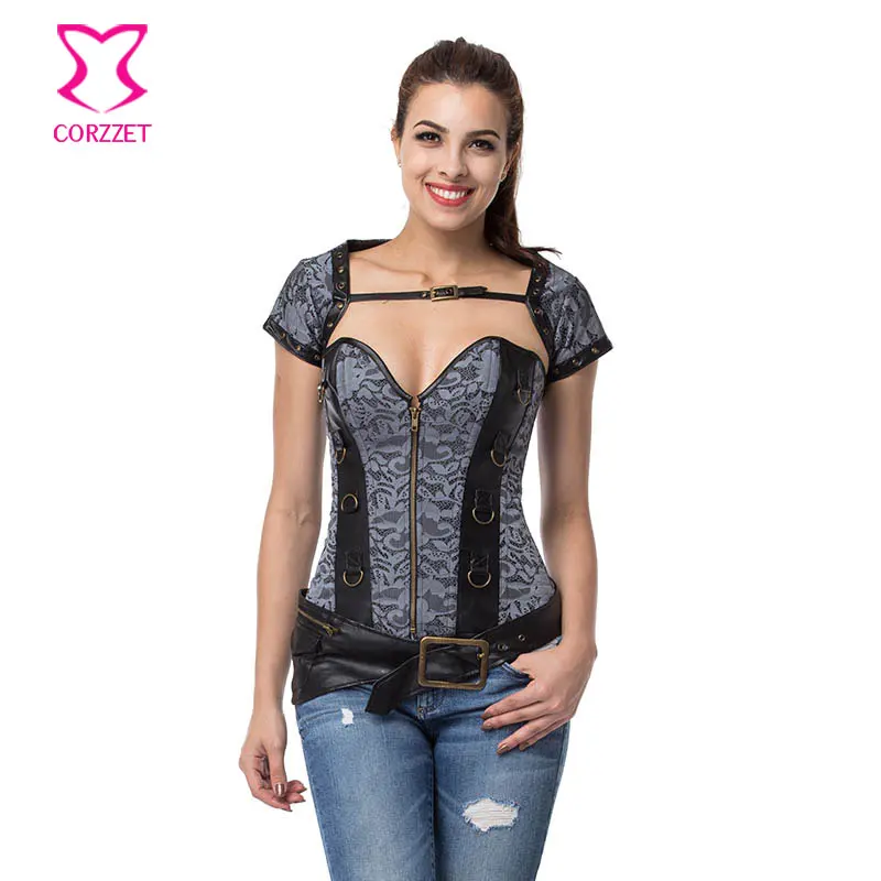 Серебристые корсеты и бюстье из парчовой стали с цветочным принтом косточками