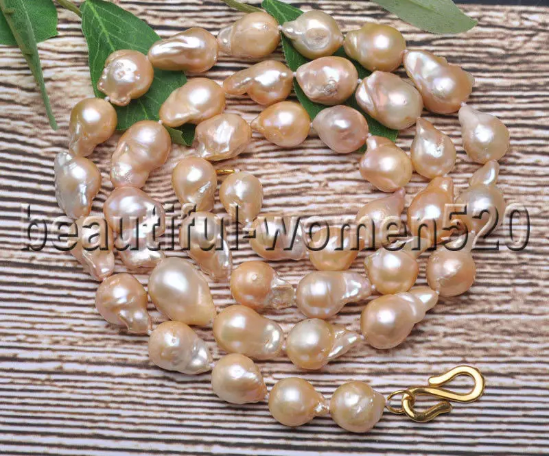 

Z7446 Charming 20mm Pink Baroque Drop Keshi Reborn PEARL NECKLACE 33inch