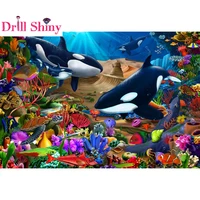 full drill 5d diy diamond painting landscape wondrous oceantwo whales dolphin embroidery cross stitch home decor christmas gift