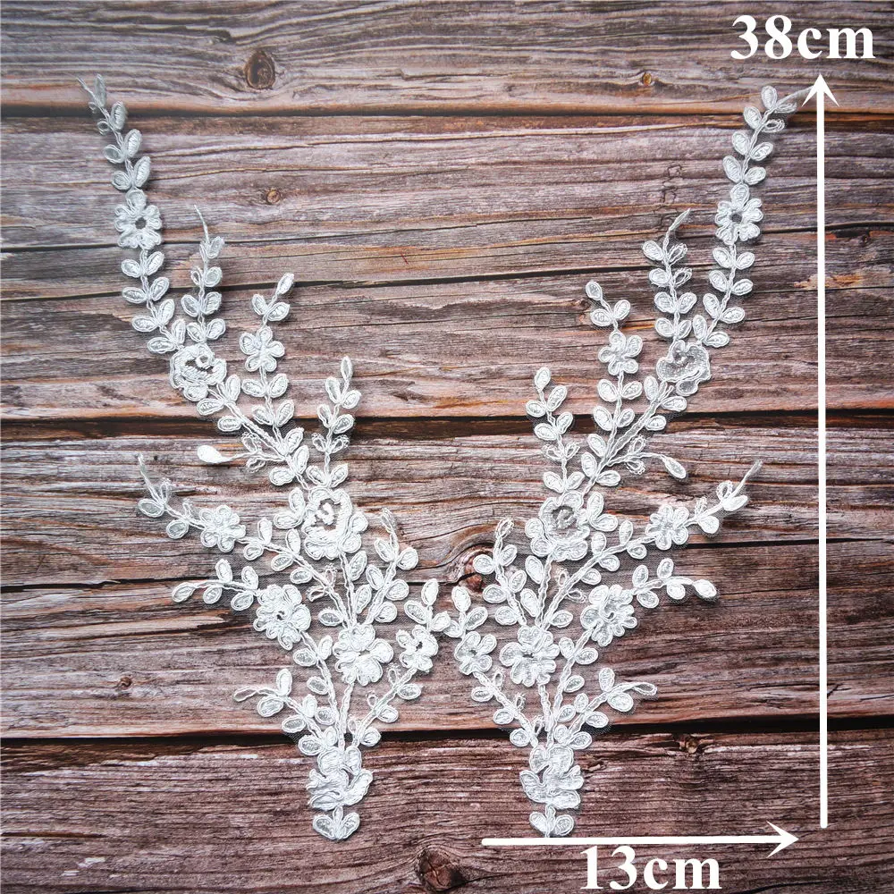 2 шт. белые цветы ветки листьев кисточки сетчатая ткань свадебные аппликации
