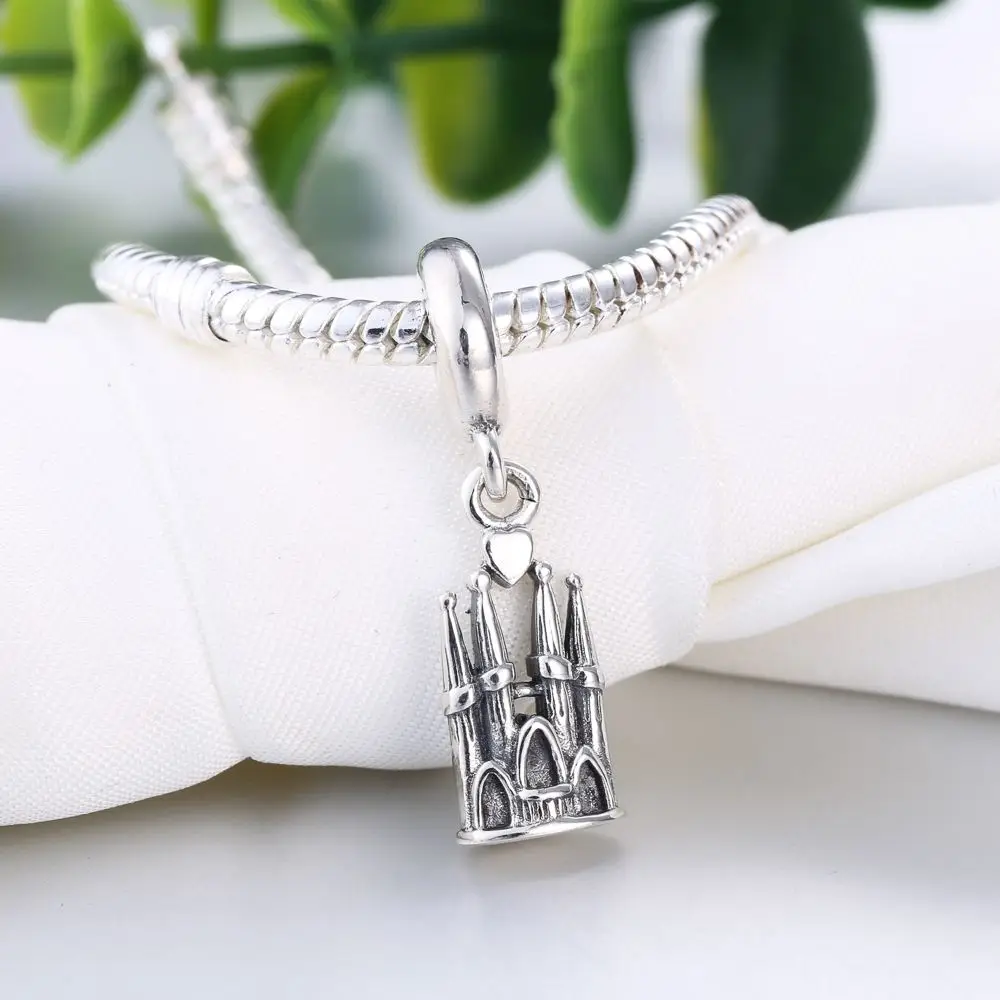 WYBEADS Fine 925 пробы Серебряный Sagrada Familia талисманы Кулон Европейский бисера Fit Браслет