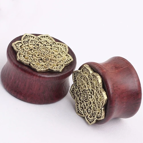 1 пара полых деревянных ушных вилок с цветочным узором для ушей носилки плотных