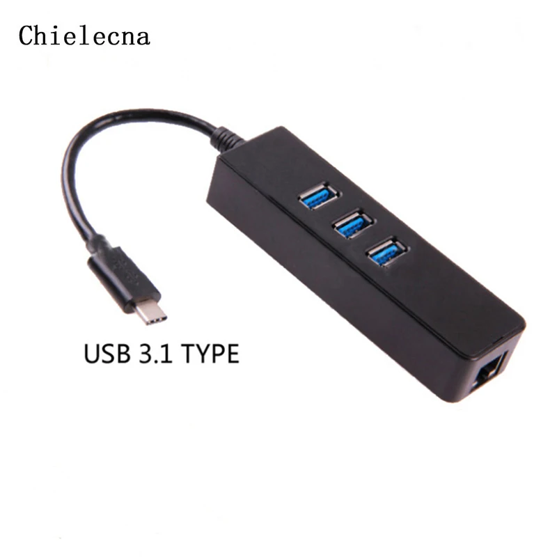 USB концентратор Chielecna с 3 портами 0 Тип C адаптер Gigabit Ethernet LAN высокоскоростная