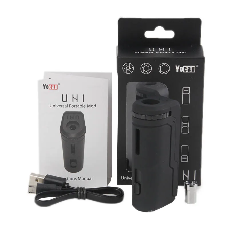 Yocan Vape Uni Box Mod 650 мАч батарея Регулируемая ширина Магнитный адаптер 510 резьба для V9 все толстые CBD масляные картриджи - Цвет: Full Black