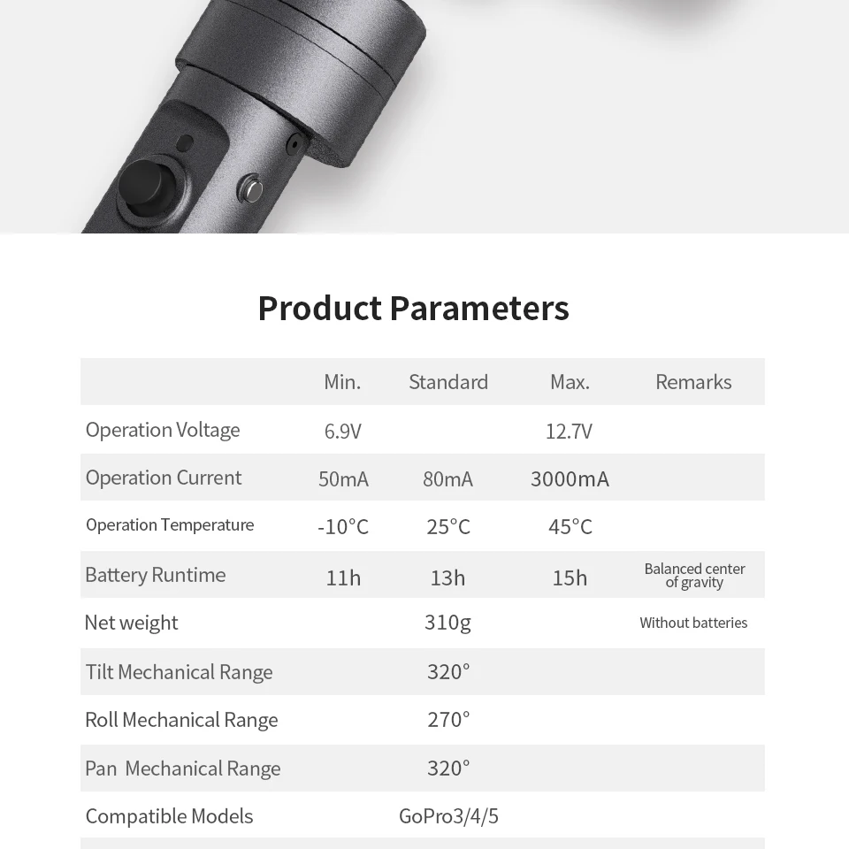 Zhiyun Z1 Evolution 3-х позиционный ручной карданный стабилизатор для gopro hero 7 белый дополнительный монитор Камера sjcam YI Action Камера s