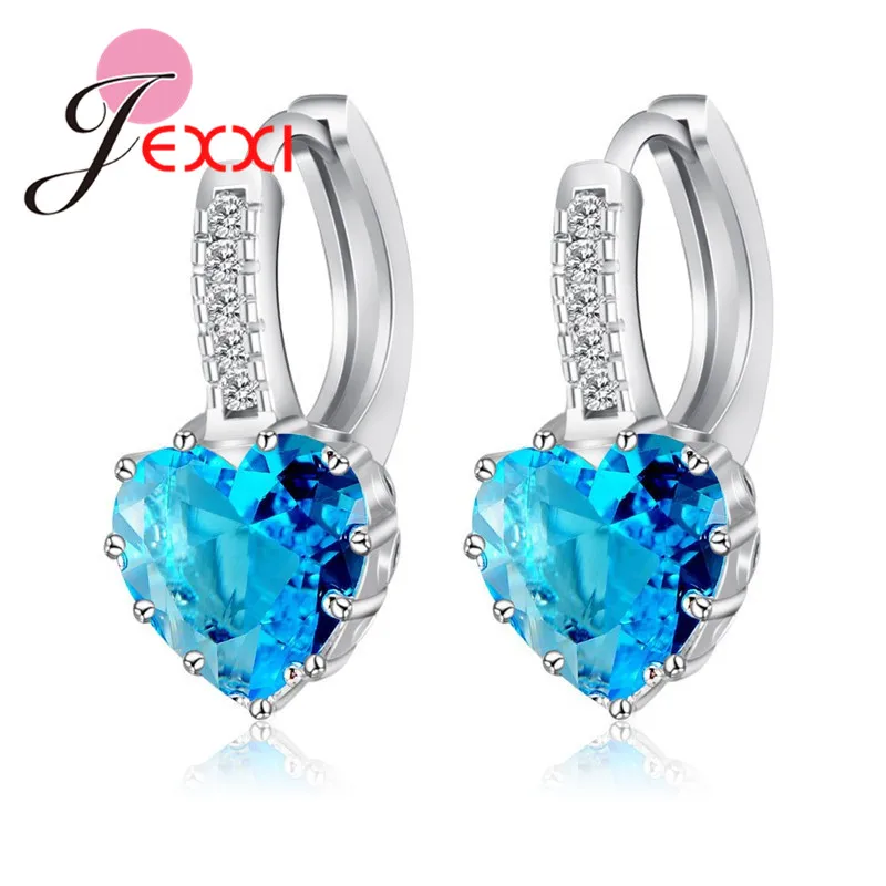 

Luxury 925 Sterling Silver Heart Colorful Crystal Earrings For Women Girls Wedding Trendy 2021 Fashion Jewelry Wholesale