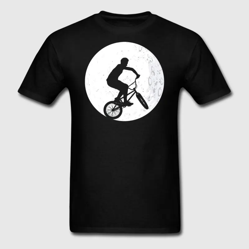 Забавная Повседневная футболка Для мужчин Fit Bmx силуэт на Луне с надписью