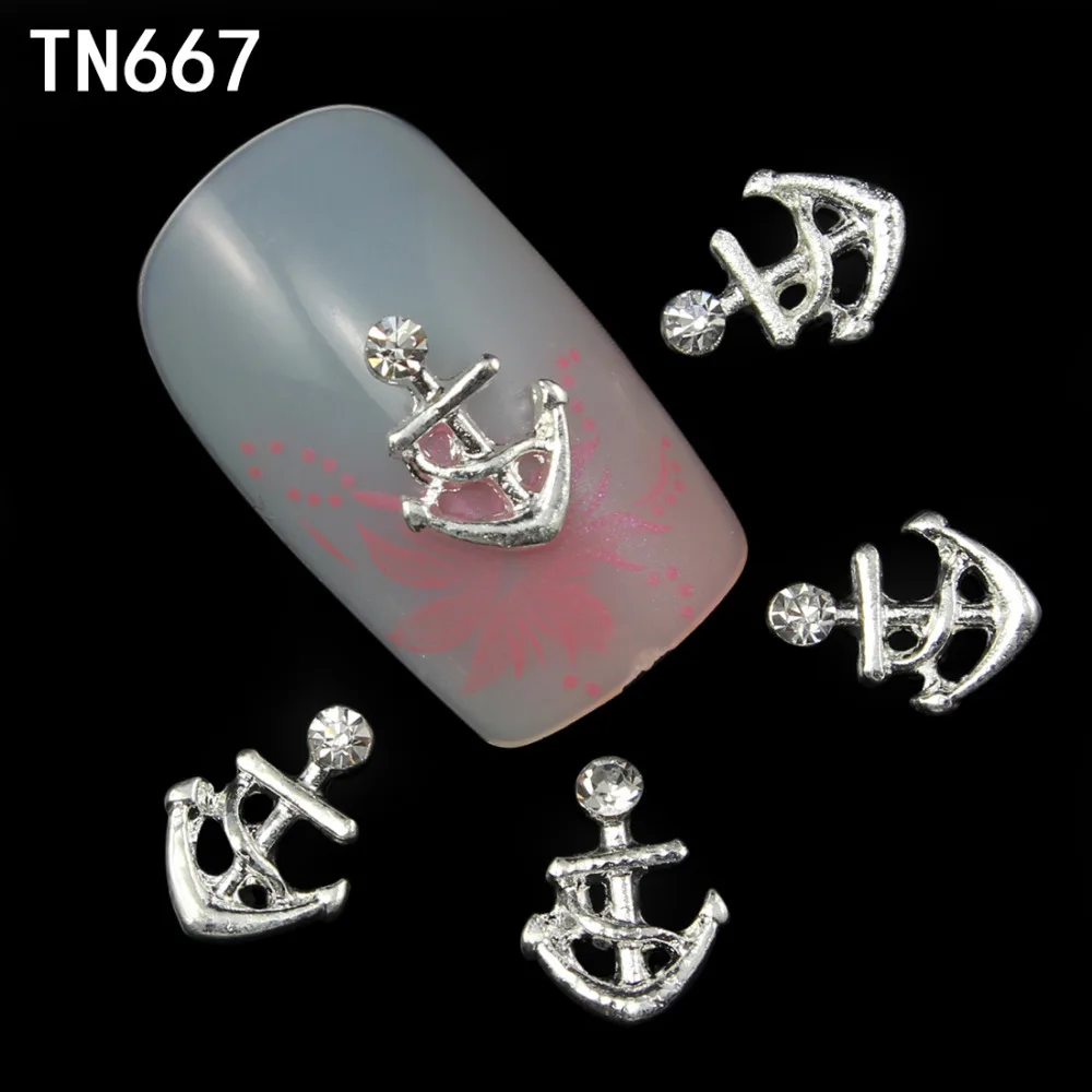 Blueness 10 шт. серебристые золотые Стразы для ногтей Якоря Руль Бант дизайн блестящие