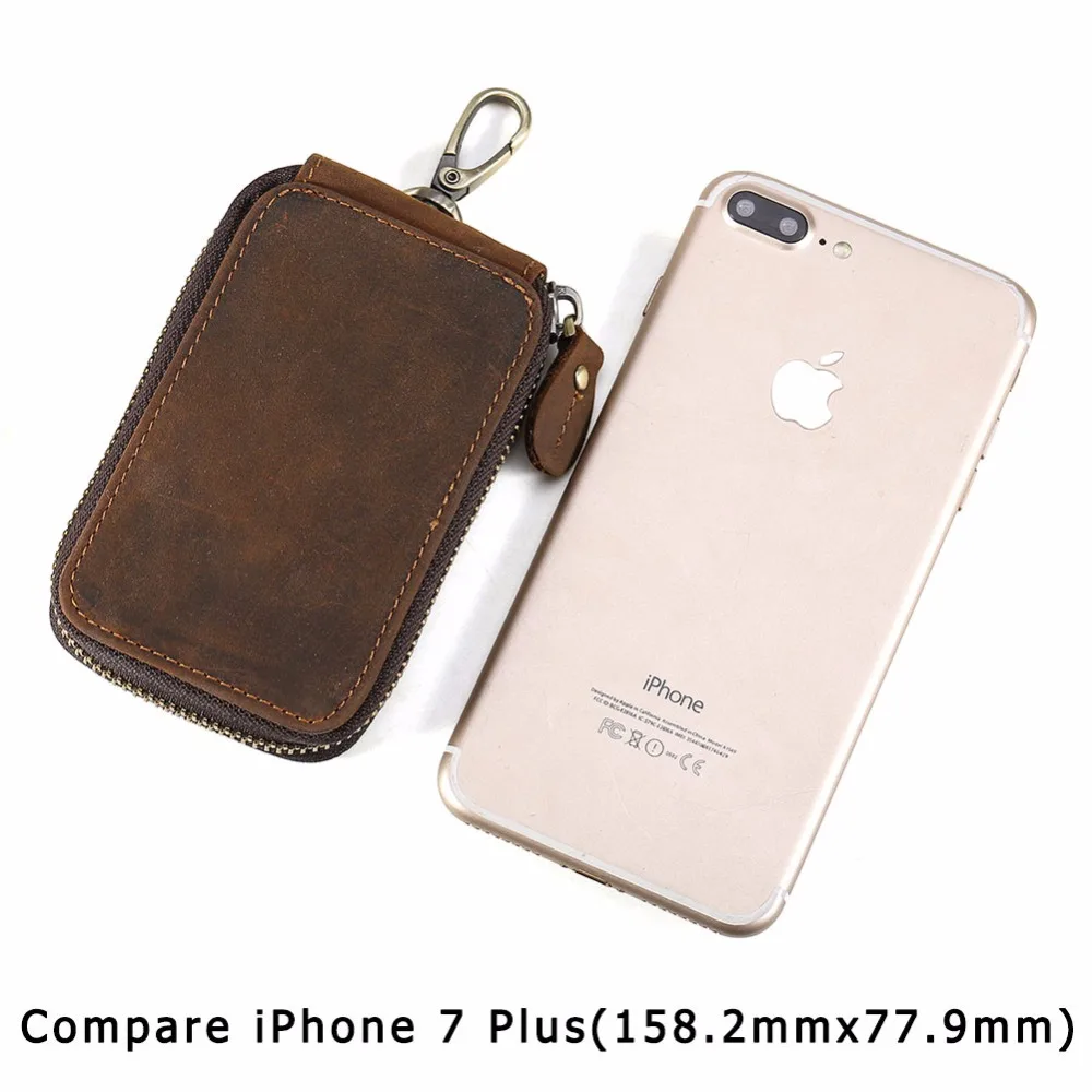 

Genuine leather key wallet dark brown vintage style card key holder for men & women TIDING 4035