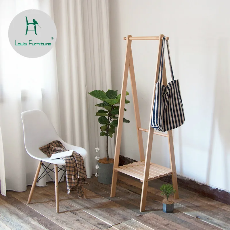 

Louis Fashion Coat Racks Nordic Wood Beech Landing Small Apartment Space Japanese Style Log Bedroom Living Room Entrance