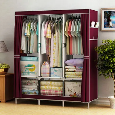 color 5 Двойной Тканевый шкаф из стальных трубок DIY сборочный шкаф для спальни, подвесной шкаф для хранения одежды, шкаф для хранения в общежитии - Цвет: color 5