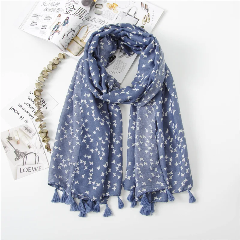 

Yishine 180*100CM Little Stars Pattern Prints with Tassel Fashion Scarf Shawls for Women Girl Summer Wraps Scarves Beach Lady