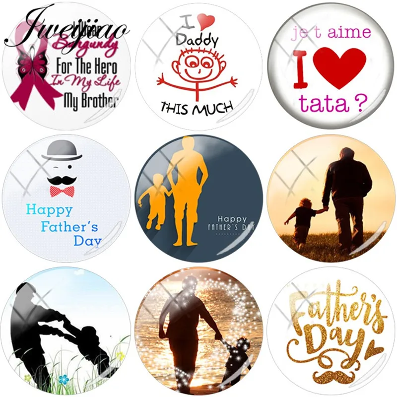 

JWEIJIAO I love Daddy Glass Cabochon Dome Father's silhouette Pictures For Necklace Brooches Charms DIY Gift