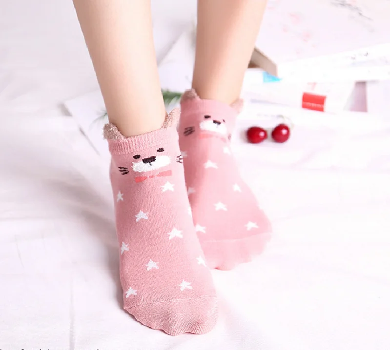 pink bear Модные милые короткие носки женские Харадзюку с милым рисунком забавные хипстерские носки женские 1 пара - Цвет: pink bear