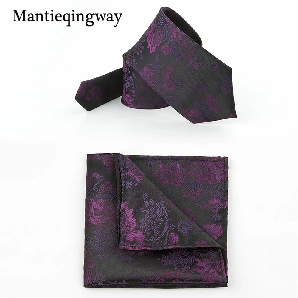 Mantieqingway Бизнес мужские цветочные Hanky галстук комплект для свадьбы полиэстер шеи