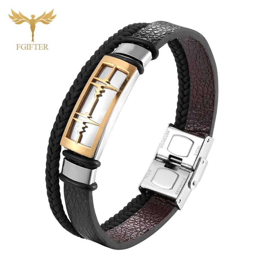 Multi Layer bracelet Многослойный черный кожаный браслет для влюбленных любовь сердцебиение ЭКГ Дизайн Браслет-манжета из нержавеющей стали влюбленные пара ювелирных изделий браслеты для подружек невесты - Окраска металла: Multi Layer bracelet