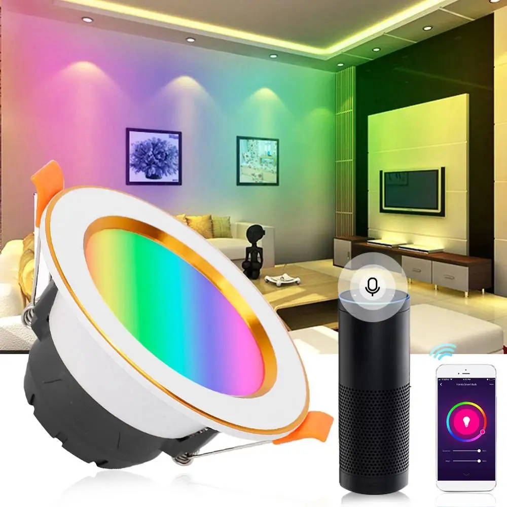 AC 85 265 в 7 Вт RGB + W умный WIFI светодиодный светильник с 9 см голосовым приложением