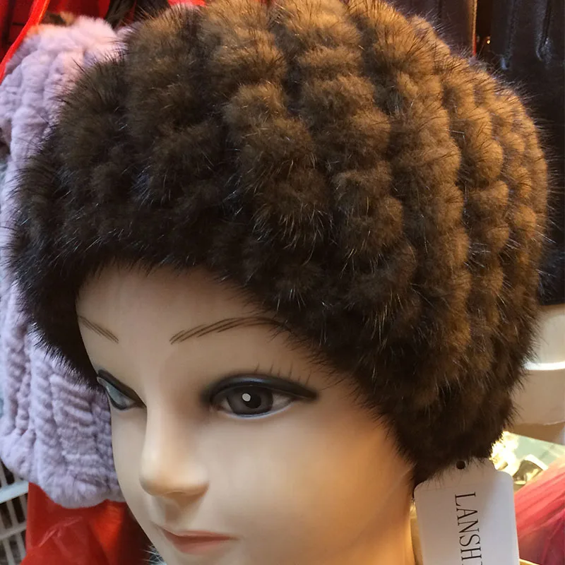Меховая шапка 100% натуральный мех норки женская вязаная шапки для зимы модные