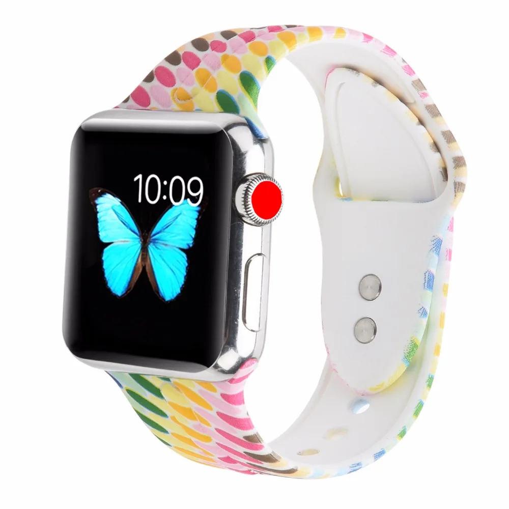 Мягкий силиконовый с цветочным рисунком ремешок для часов Bemorcabo для Apple Watch 4 3 2 1 aple Watch Band 38 мм 42 мм 44 мм браслет