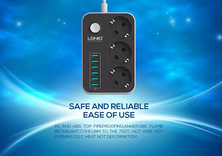 LDNIO SE3631 3 ЕС AC розетки удлинитель 6 Usb(розетка) настольный блок питания с Заводской ценой для huawei/iPhone/Xiaomi
