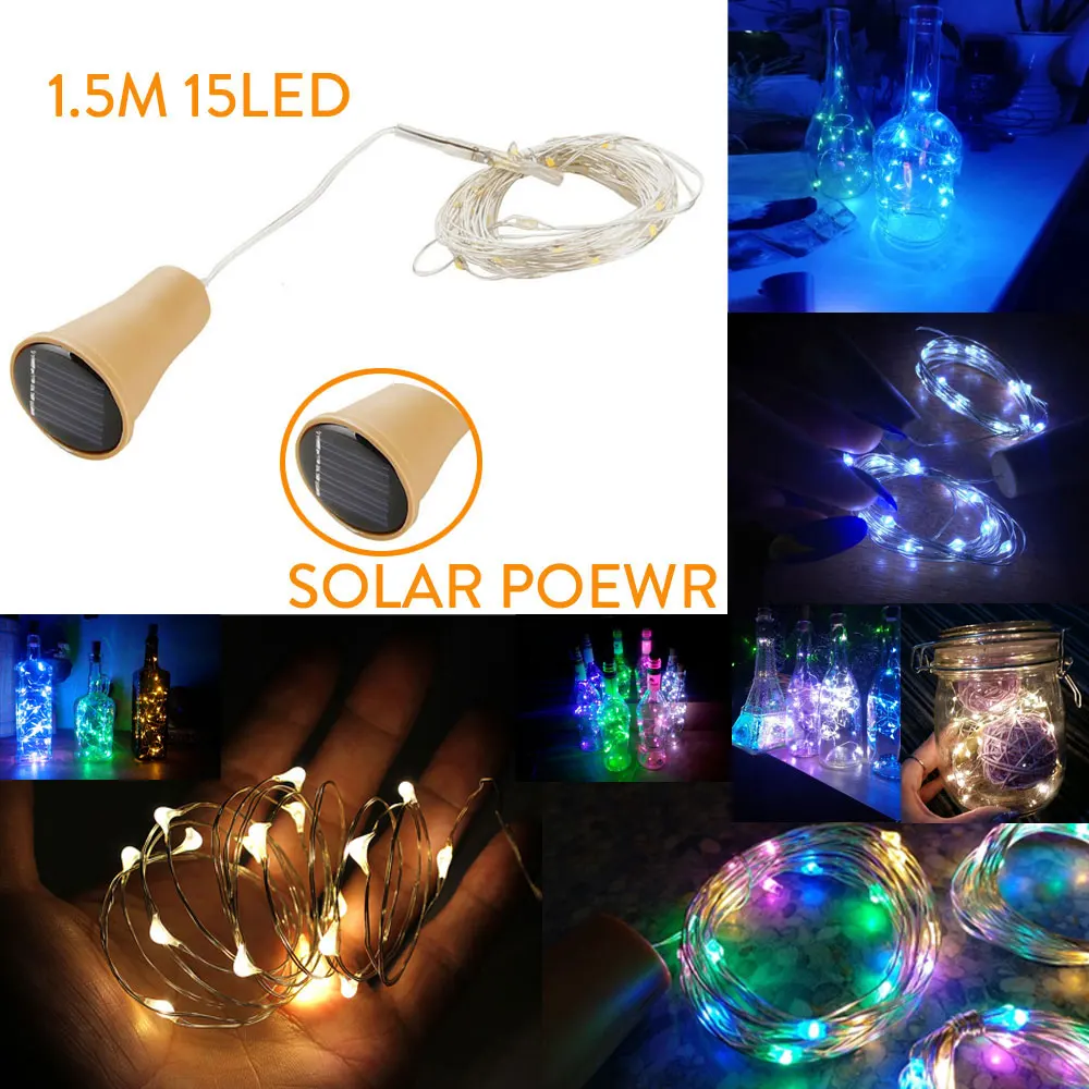 1 5 м 15LED Солнечный пробка от бутылки вина фиксаторы уход за кожей лица медный