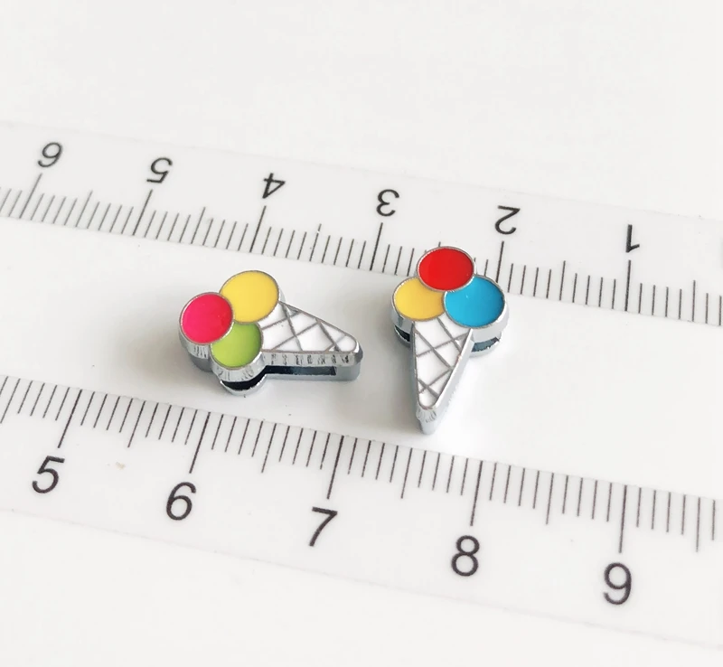 50PCS 8MM Enamel Ice Cream Slide Charms Beads DIY Accessory Fit 8mm Wristband Pet Dog Collars Belts Strips Keychain | Украшения и