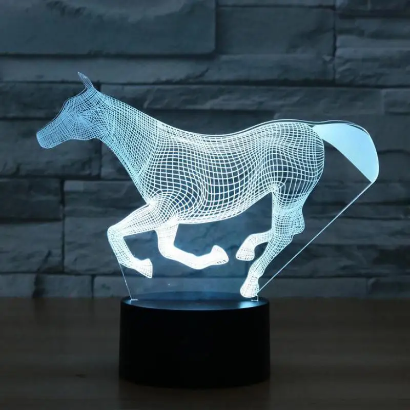 Лошадь 3d Ночная лампа красочный сенсорный светодиодный визуальный ночник