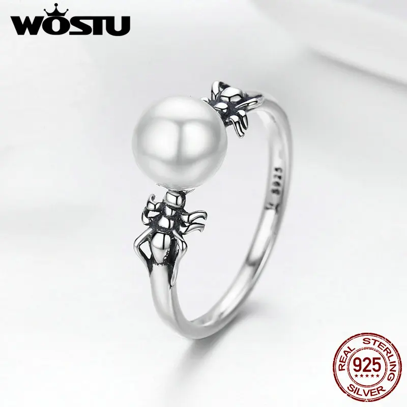 WOSTU 2019 Новая мода 925 пробы серебро и жемчуг перстни паук для Для женщин Роскошные