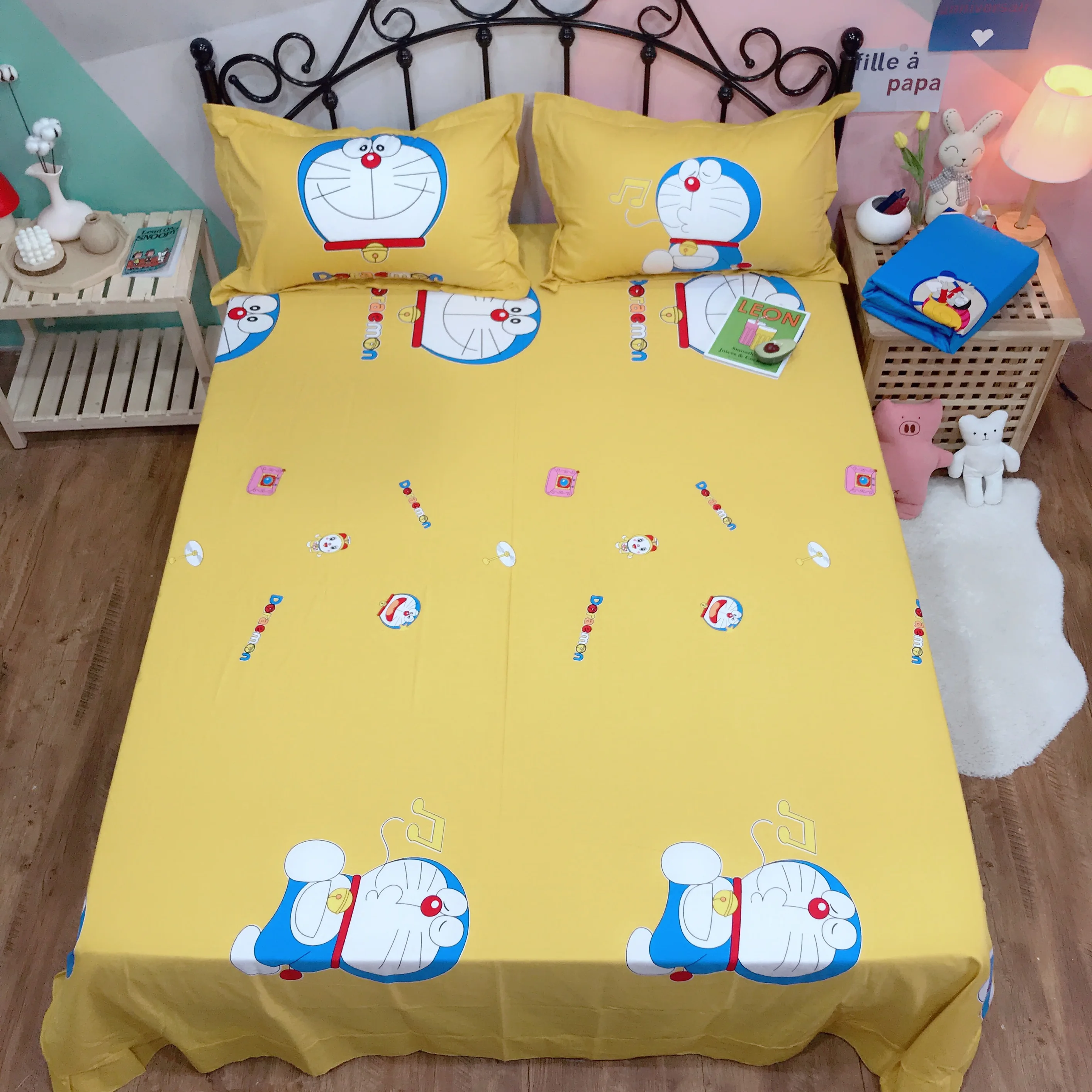 Комплект постельного белья с рисунком Doraemon для мальчиков 100% хлопковое стеганное
