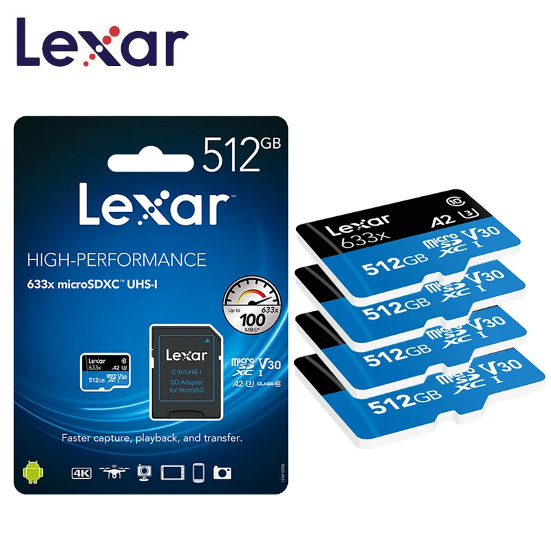 Lexar Micro sd карта 512 ГБ 95 МБ/с./с Высокая производительность 633x высокоскоростная