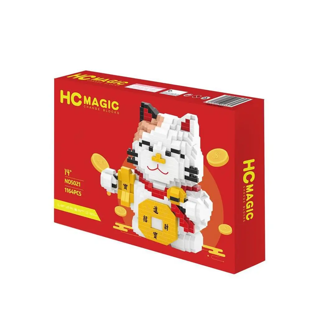 HC мини блоки милый мультфильм кошка модель строительные игрушки Фортуна кошка аниме аукциона фигурки год Brinquedos для детей подарок 5016 - Цвет: 5021 with box