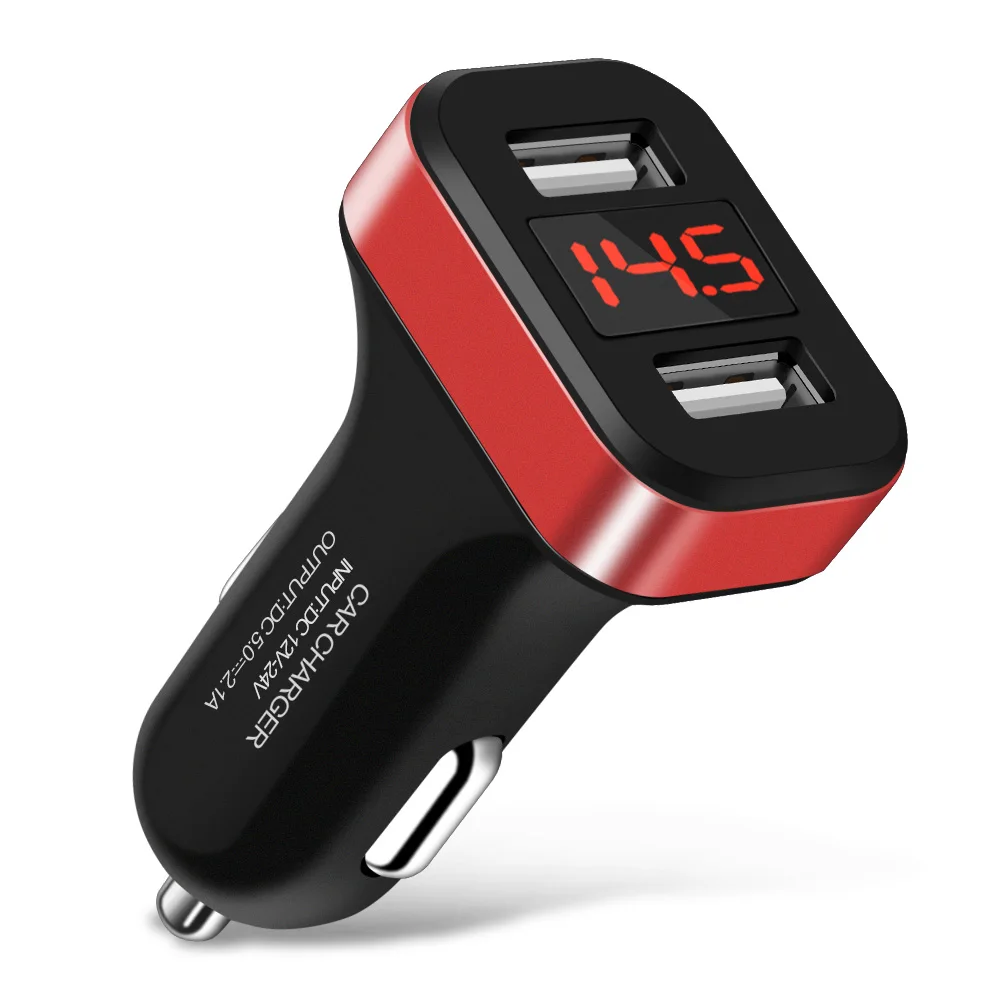 Red Charger Автомобильное зарядное устройство для iPhone 11 Pro XS Max samsung Xiaomi, зарядное устройство для телефона, двойной usb порт, светодиодный дисплей, автомобильное зарядное устройство, USB зарядное устройство s - Тип штекера: Red Charger