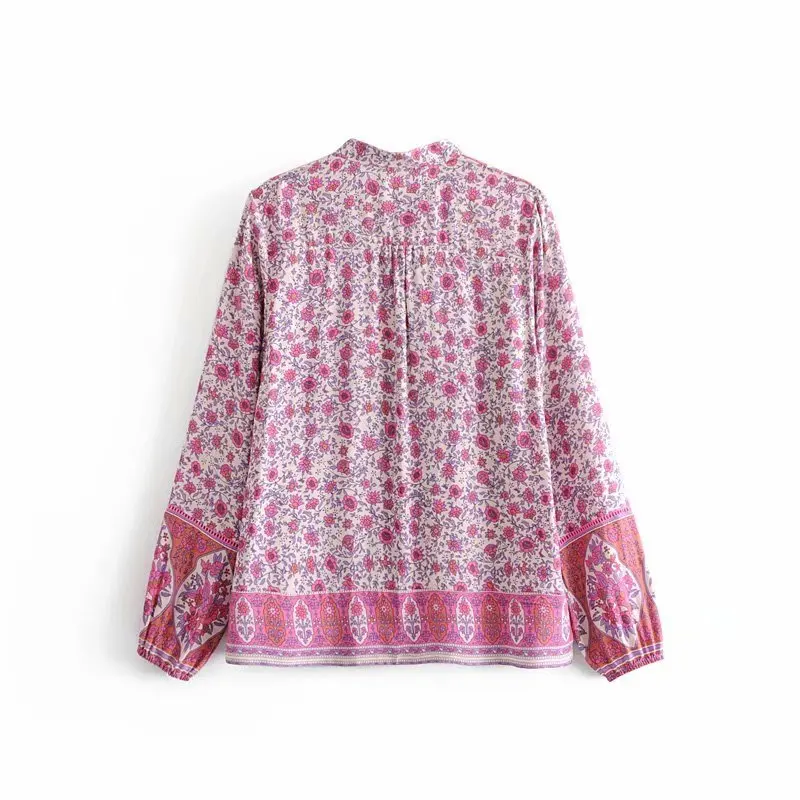Женская блузка на пуговицах BOHO розовая Повседневная Блузка с длинным рукавом